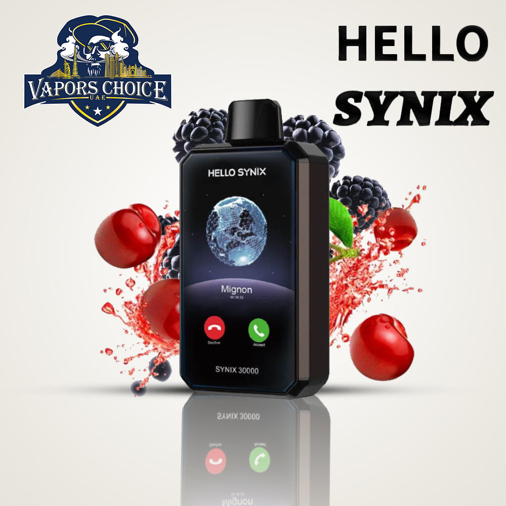 HELLO SYNIX 30000 PUFFS SMART PHONE DISPOSABLE VAPE AI CHAT & DISPLAY Black Cherry UAE Ras Al Khaimah